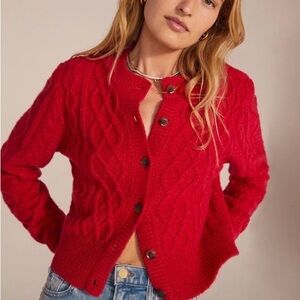 Favorite Daughter Red Cable-Knit Button Cardigan cashmere blend